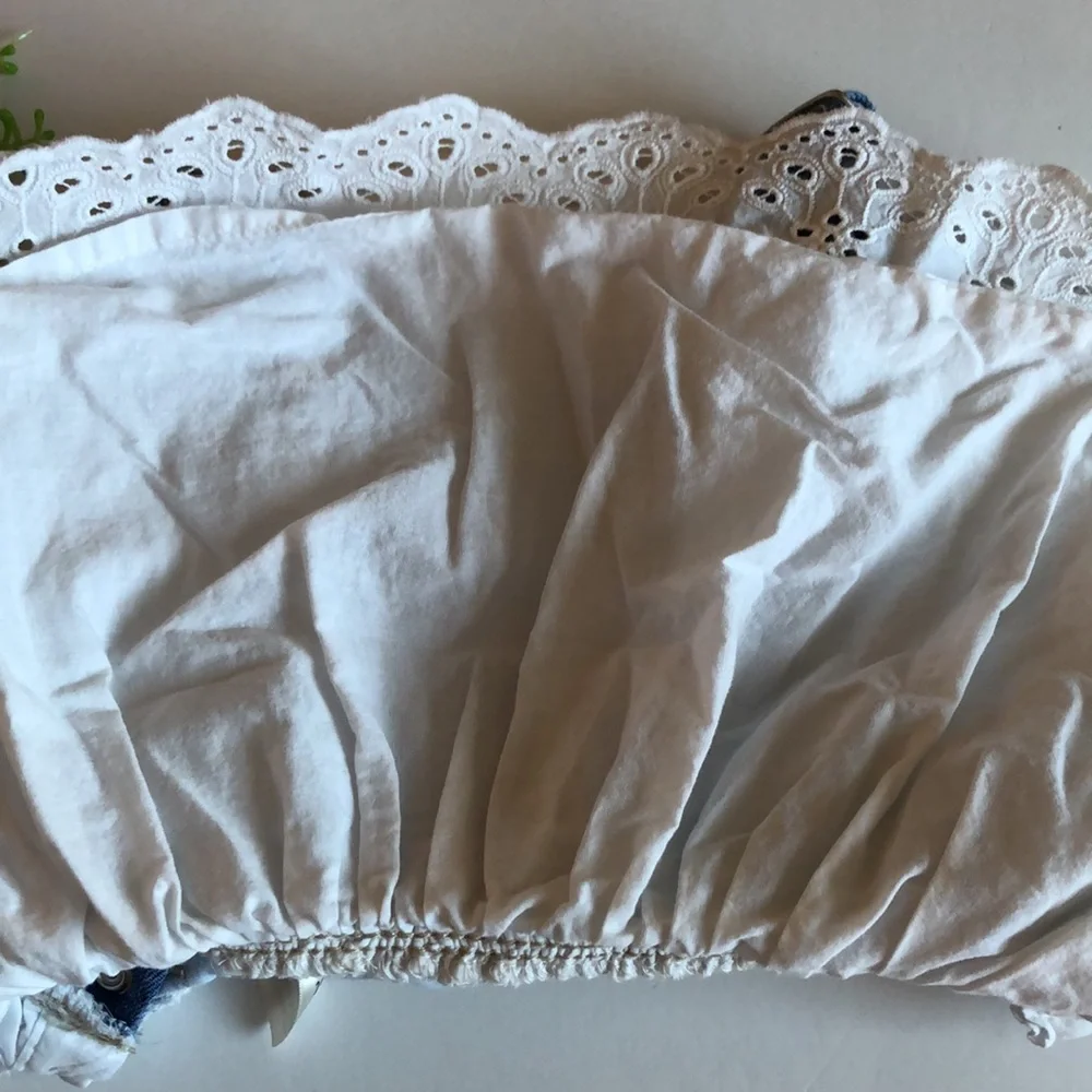 Osh Kosh Girl Bib Overalls Denim Dress Jumper White Eyelet Lace skirt 24M
